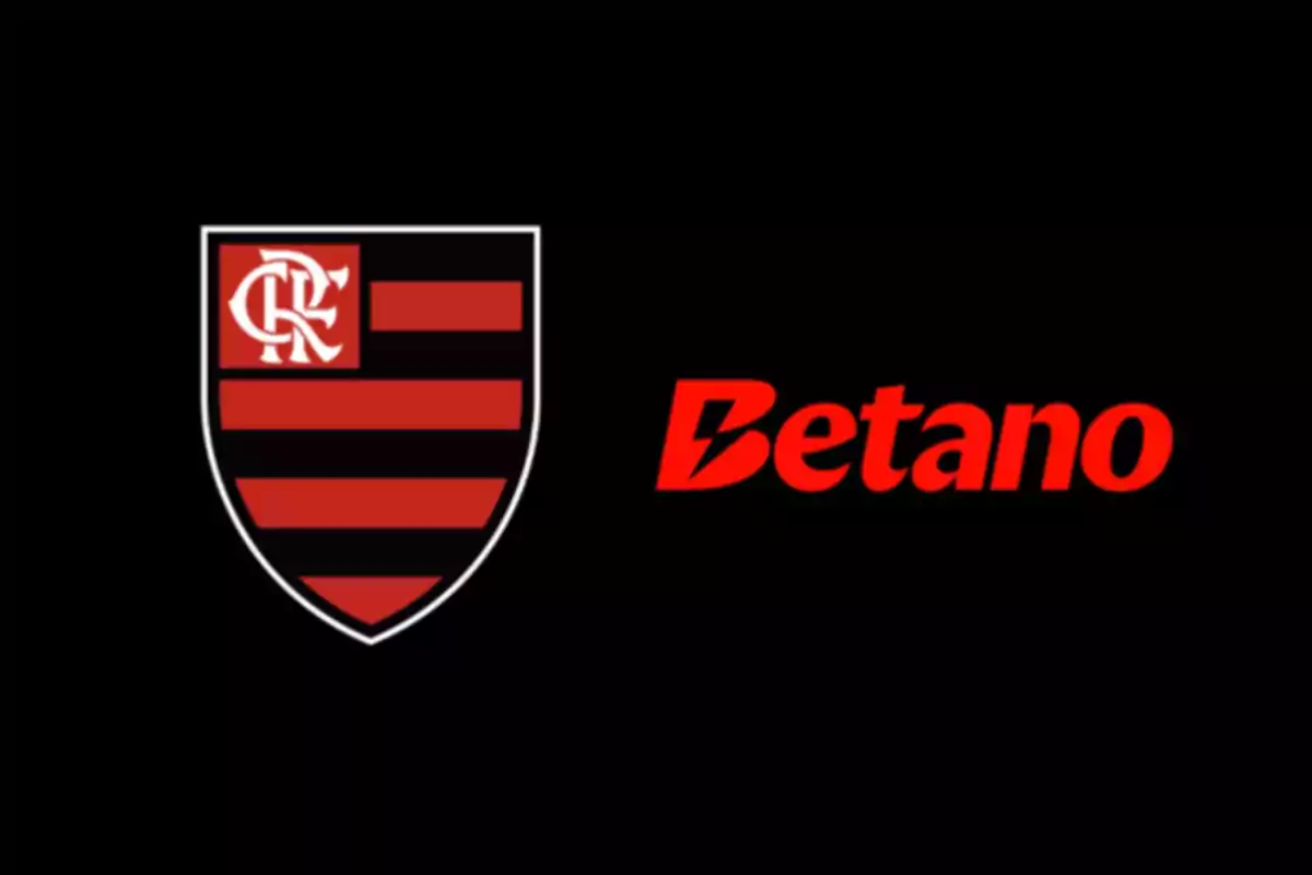Flamengo club crest next to the Betano logo on a black background