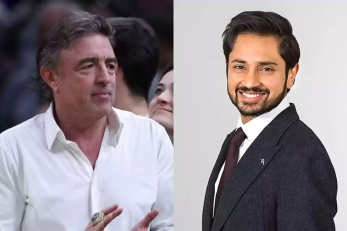 Dos hombres posan en diferentes contextos uno con camisa blanca en un ambiente informal y otro con traje oscuro y corbata en un fondo claro Dos hombres posan en diferentes contextos uno con camisa blanca en un ambiente informal y otro con traje oscuro y corbata en un fondo claro