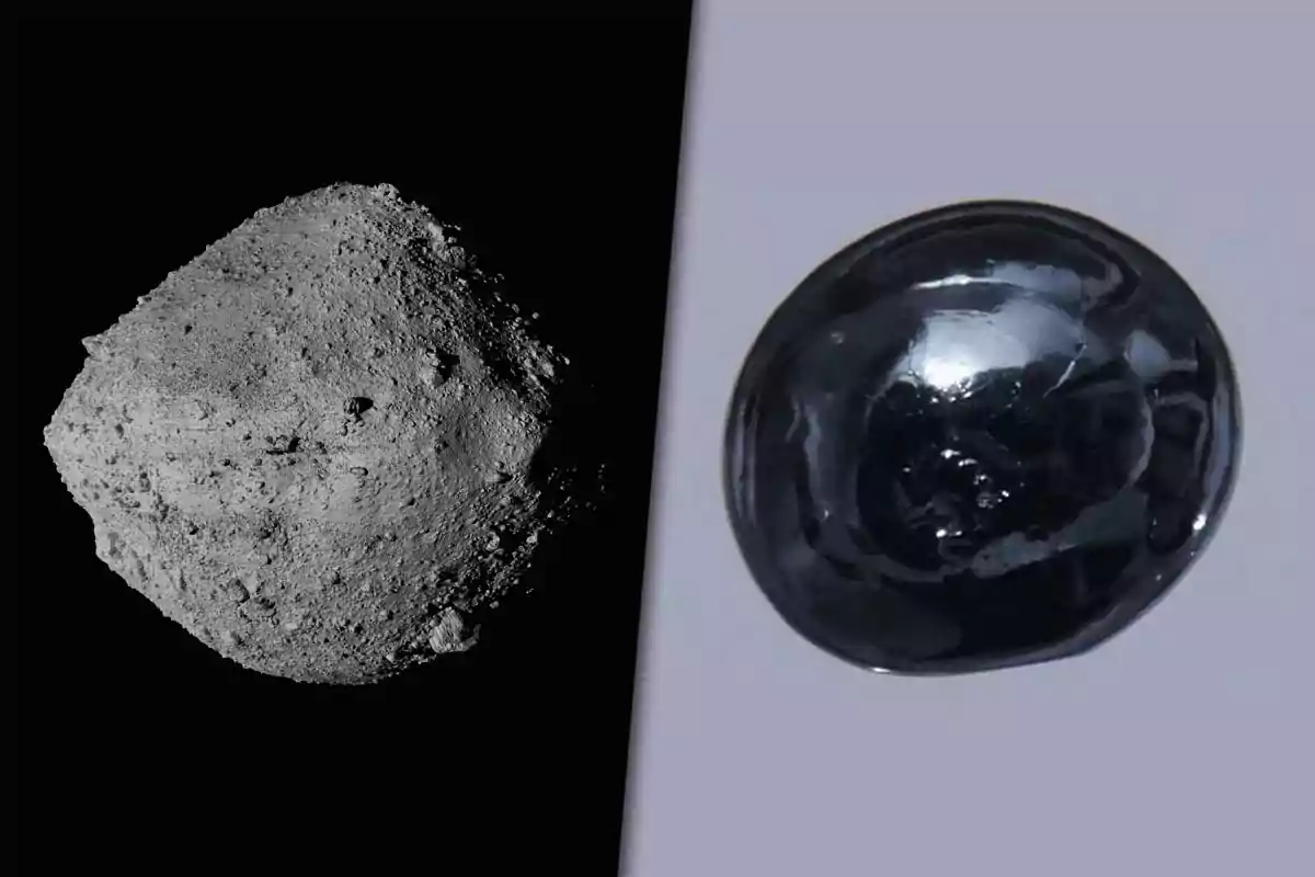 Comparación entre un asteroide rocoso y un caramelo de color negro con forma similar