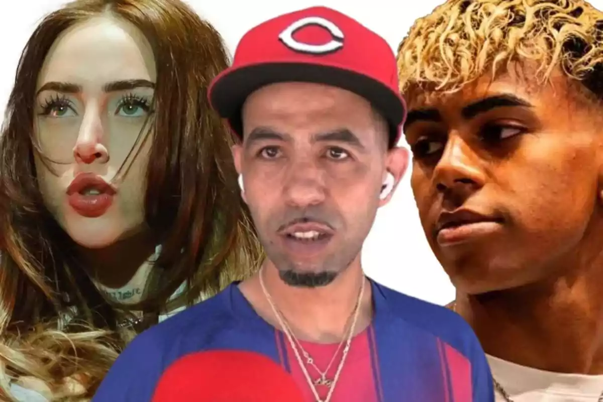 Three young people appear in the foreground against a white background: a woman with long brown hair on the left, a man with a red cap and headphones in the center, and a young man with curly blond hair on the right. Three young people appear in the foreground against a white background: a woman with long brown hair on the left, a man with a red cap and headphones in the center, and a young man with curly blond hair on the right.