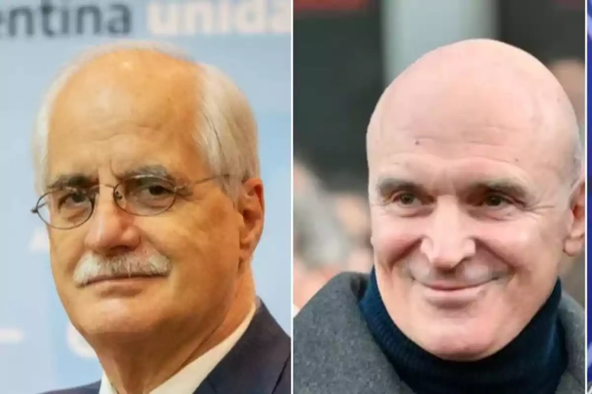 Dos hombres mayores uno con gafas y bigote y el otro calvo y sonriente ambos en primer plano