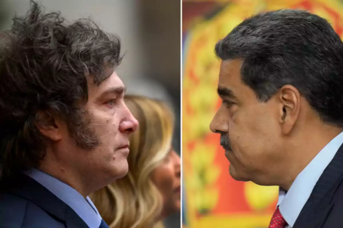 Dos hombres de perfil mirándose frente a frente, cada uno en un entorno diferente.