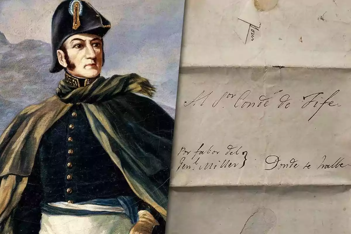 Portrait of a soldier in historical uniform next to an old handwritten letter