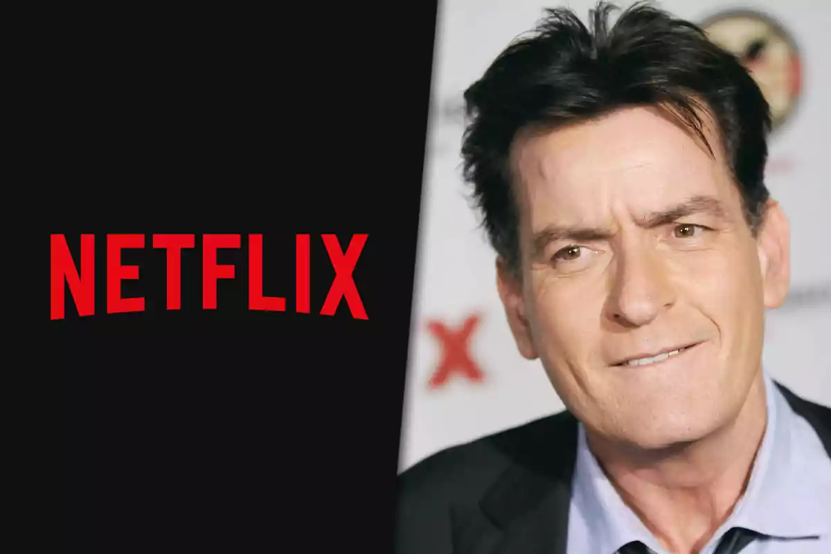 Hombre de cabello oscuro con expresión seria junto al logo de Netflix en fondo negro