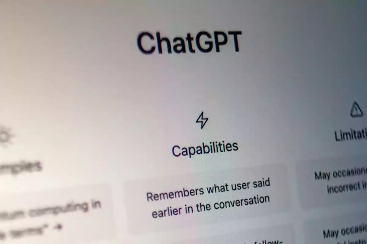 ChatGPT home screen showing the capabilities section with partially visible text. ChatGPT home screen showing the capabilities section with partially visible text.
