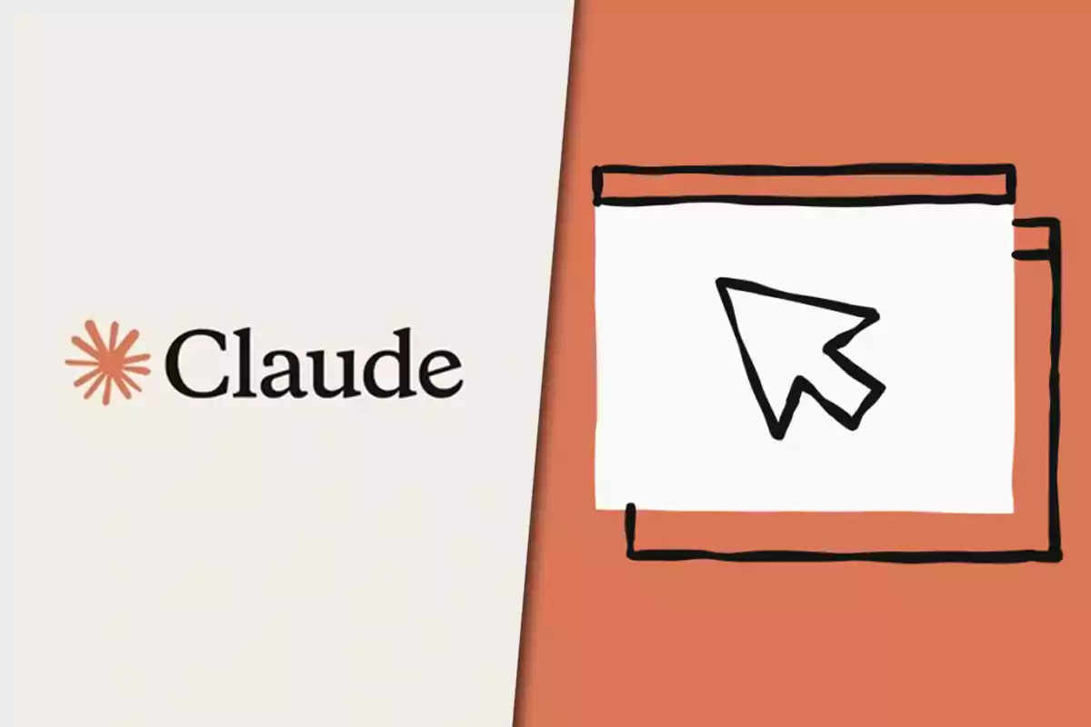 Claude logo next to a drawing of a computer cursor on a background divided into beige and orange