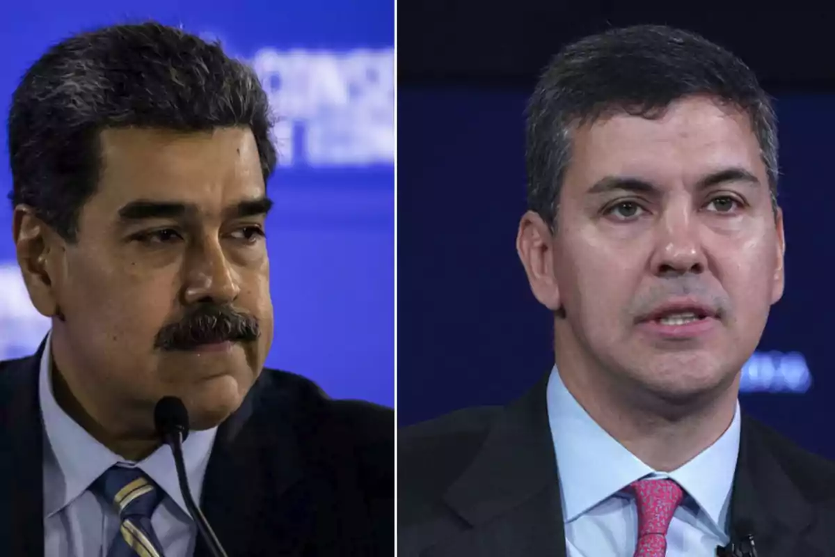 Dos hombres de traje y corbata aparecen en un montaje fotográfico, cada uno en un fondo azul diferente, ambos hablando frente a un micrófono. Dos hombres de traje y corbata aparecen en un montaje fotográfico, cada uno en un fondo azul diferente, ambos hablando frente a un micrófono.