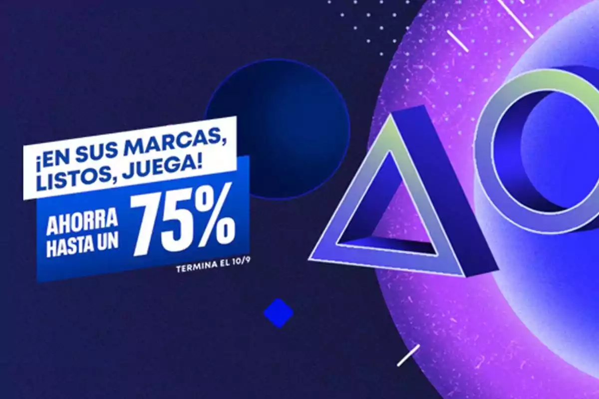 Promoción de videojuegos con descuento de hasta 75 por ciento y gráficos inspirados en PlayStation Promoción de videojuegos con descuento de hasta 75 por ciento y gráficos inspirados en PlayStation