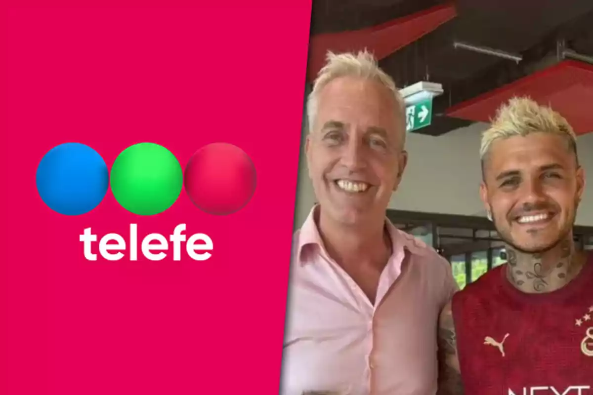 Logo de Telefe a la izquierda y dos hombres sonriendo a la derecha
