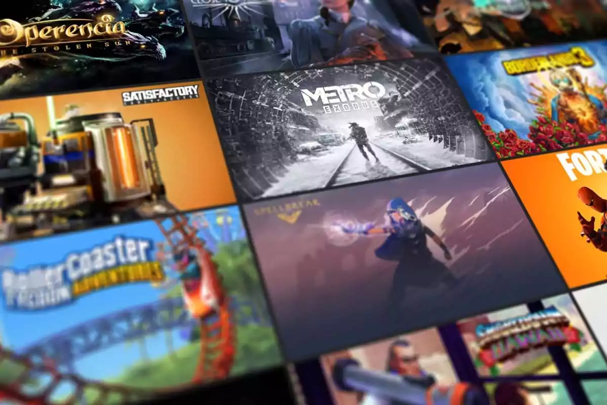 Varios videojuegos populares mostrados en una cuadrícula con sus portadas coloridas y diferentes estilos de arte digital Varios videojuegos populares mostrados en una cuadrícula con sus portadas coloridas y diferentes estilos de arte digital