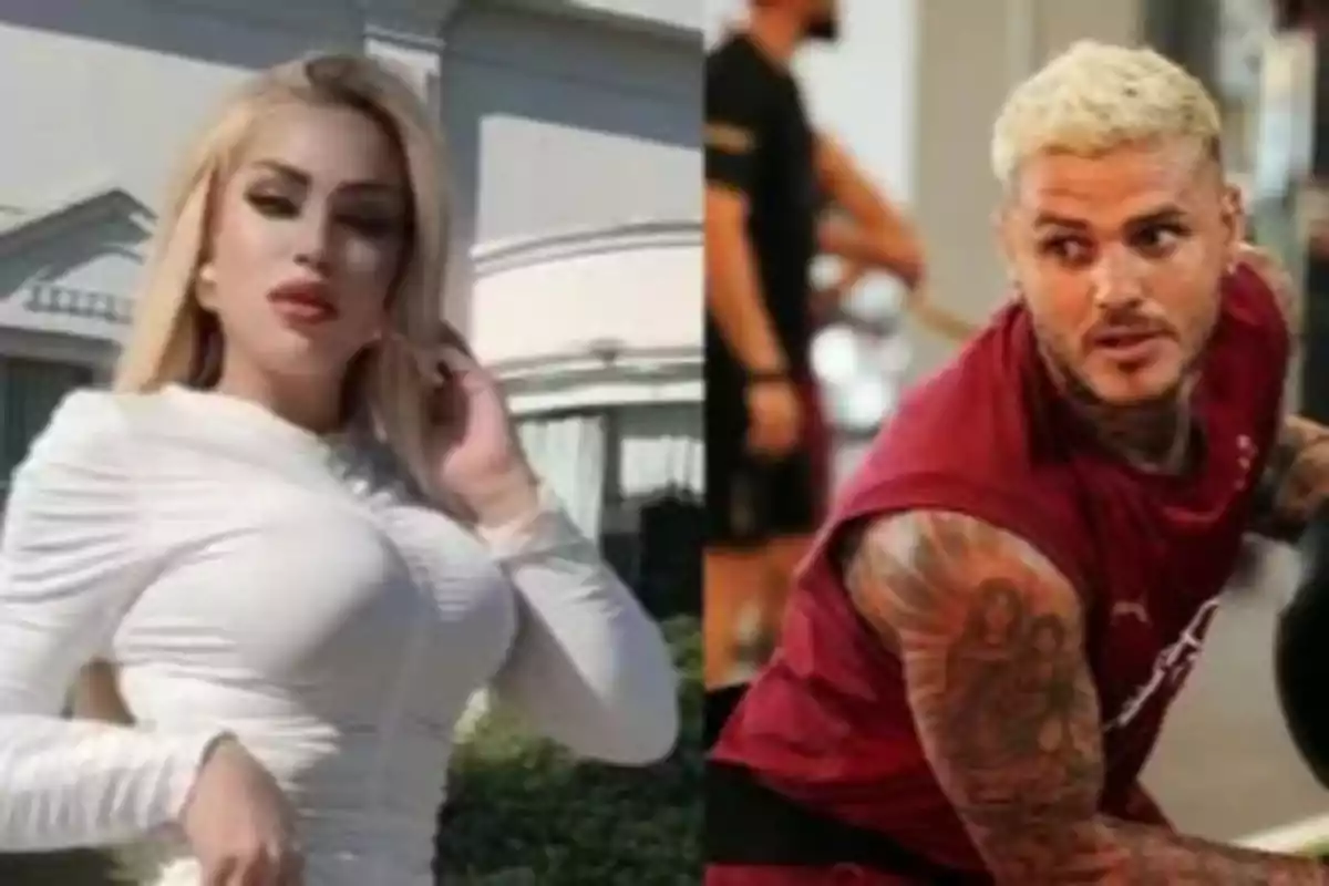 Dos personas, una mujer rubia con vestido blanco posando al aire libre y un hombre de cabello corto y rubio con camiseta sin mangas roja y tatuajes en los brazos en un gimnasio Dos personas, una mujer rubia con vestido blanco posando al aire libre y un hombre de cabello corto y rubio con camiseta sin mangas roja y tatuajes en los brazos en un gimnasio