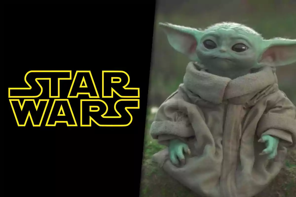 Star Wars logo next to the image of Grogu, also known as Baby Yoda, with a natural background