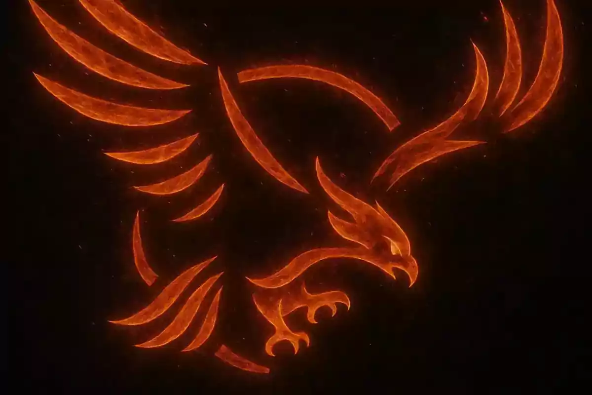 Águila estilizada formada por líneas de fuego sobre fondo negro