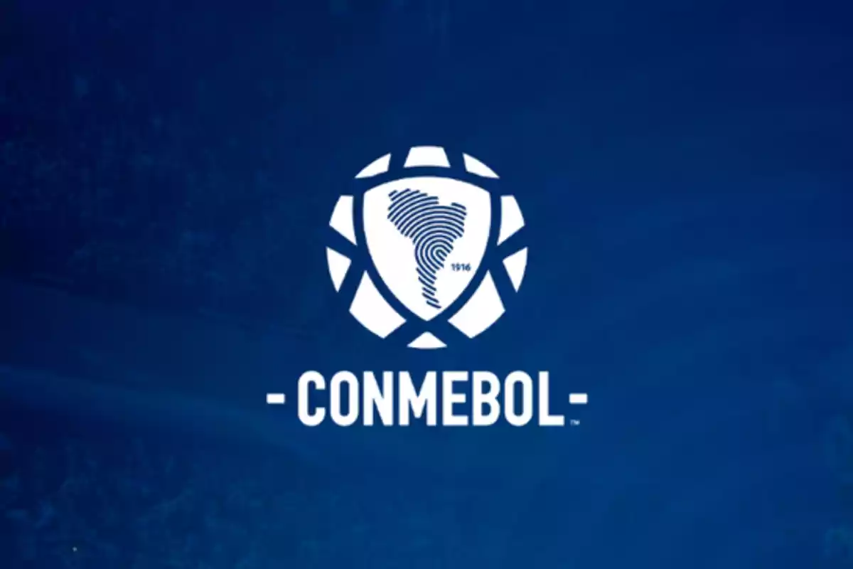 CONMEBOL logo on a blue background CONMEBOL logo on a blue background