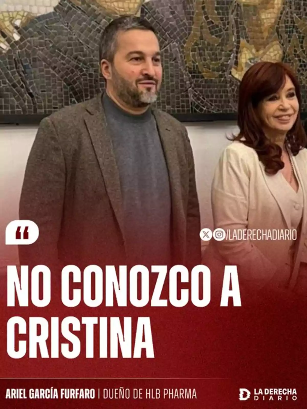 Two people pose together in front of a mural, one of them is smiling and both are looking forward; at the bottom of the image, there is large text that says I don't know Cristina.