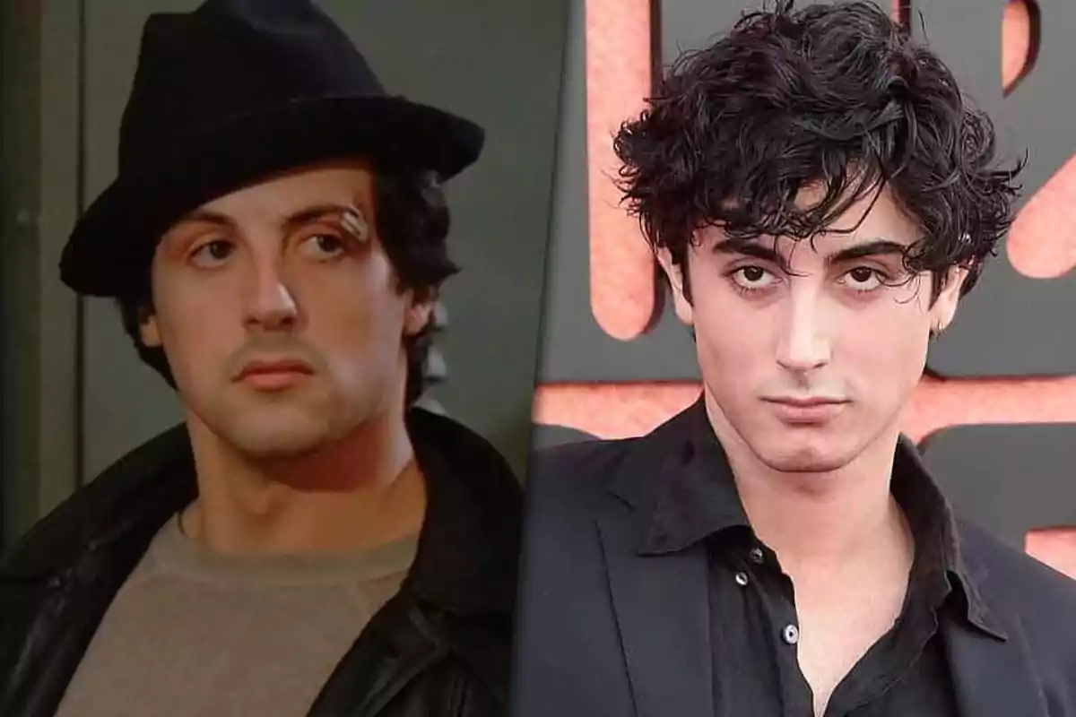 Two dark-haired men with serious expressions appear in a split image; one wears a hat and casual clothes, the other wears a black jersey and stands against an orange background.