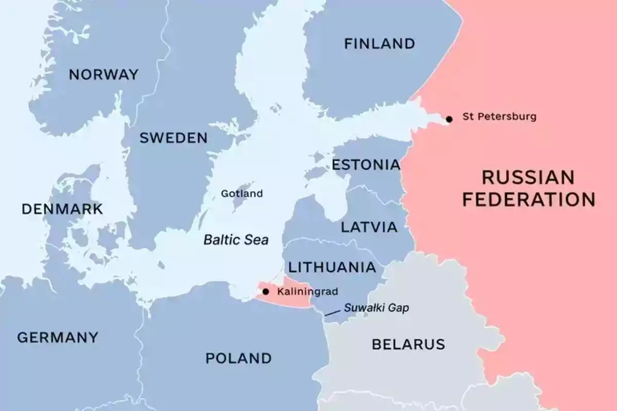 Mapa político del mar Báltico y países circundantes en Europa del Norte y del Este
