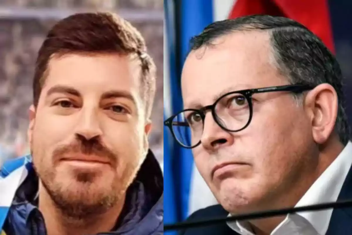 Dos hombres aparecen en la imagen, uno con barba y cabello corto a la izquierda, y otro con gafas y expresión seria a la derecha