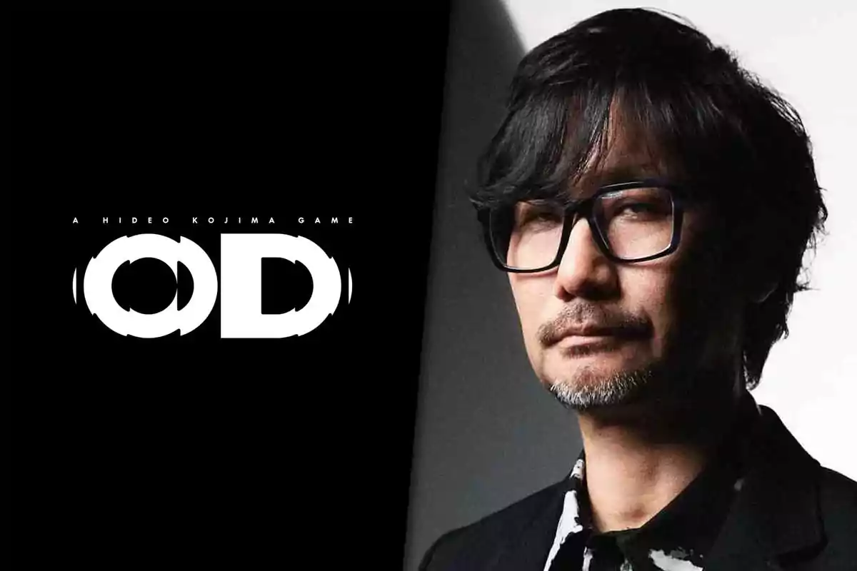 Dark-haired man with black-rimmed glasses next to the OD video game logo on a black background