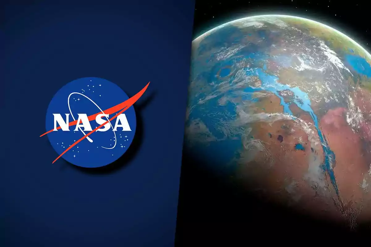 Logotipo de la NASA junto a una imagen del planeta Tierra visto desde el espacio