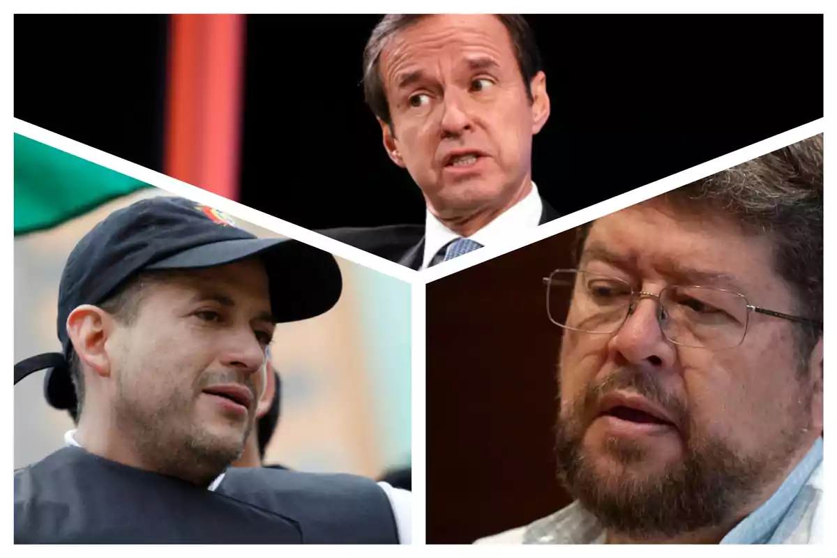 Three men in different frames: one in a suit, another with a cap and vest, and the third with glasses and a beard.