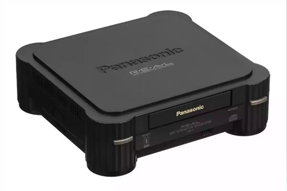 Black Panasonic 3DO video game console on a white background Black Panasonic 3DO video game console on a white background