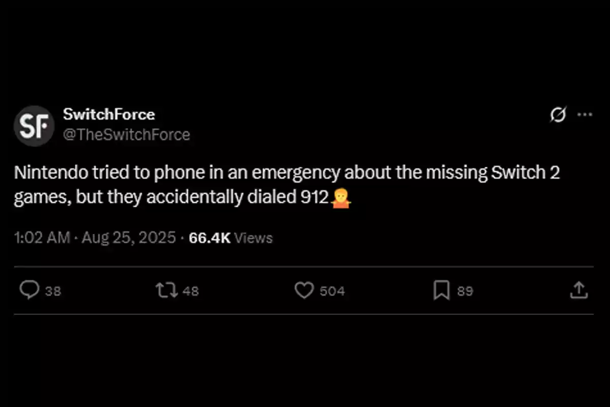 Humorous tweet from SwitchForce mentioning that Nintendo tried to report the lack of Switch 2 games but dialed the wrong number. Humorous tweet from SwitchForce mentioning that Nintendo tried to report the lack of Switch 2 games but dialed the wrong number.