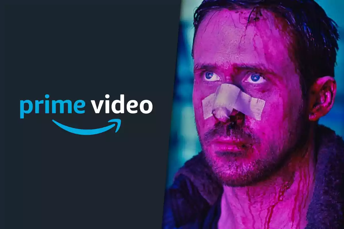 Hombre con el rostro ensangrentado y una venda en la nariz junto al logo de Prime Video sobre fondo oscuro