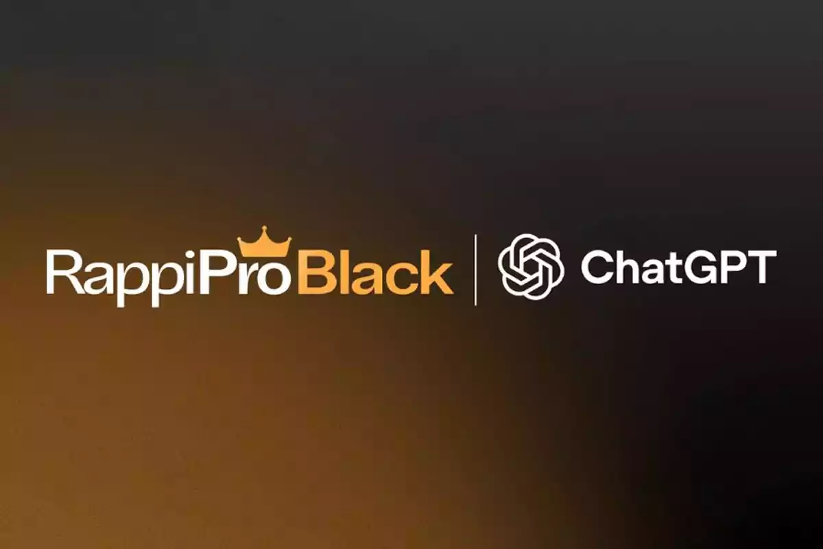 Logos de RappiPro Black y ChatGPT sobre un fondo degradado en tonos oscuros. Logos de RappiPro Black y ChatGPT sobre un fondo degradado en tonos oscuros.