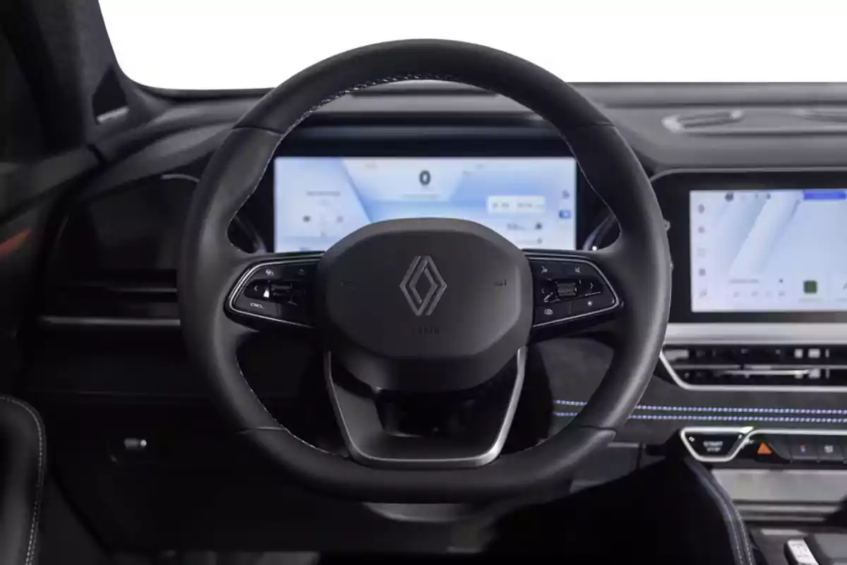 Renault car steering wheel with digital displays on the dashboard and modern interior details Renault car steering wheel with digital displays on the dashboard and modern interior details