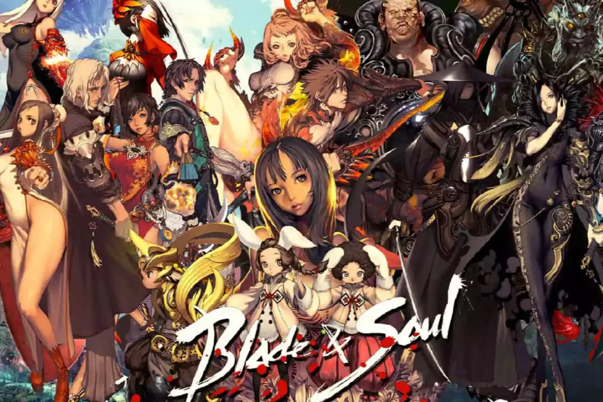 Colorful illustration featuring various fantasy characters in different poses and outfits, with the Blade and Soul logo at the bottom. Colorful illustration featuring various fantasy characters in different poses and outfits, with the Blade and Soul logo at the bottom.