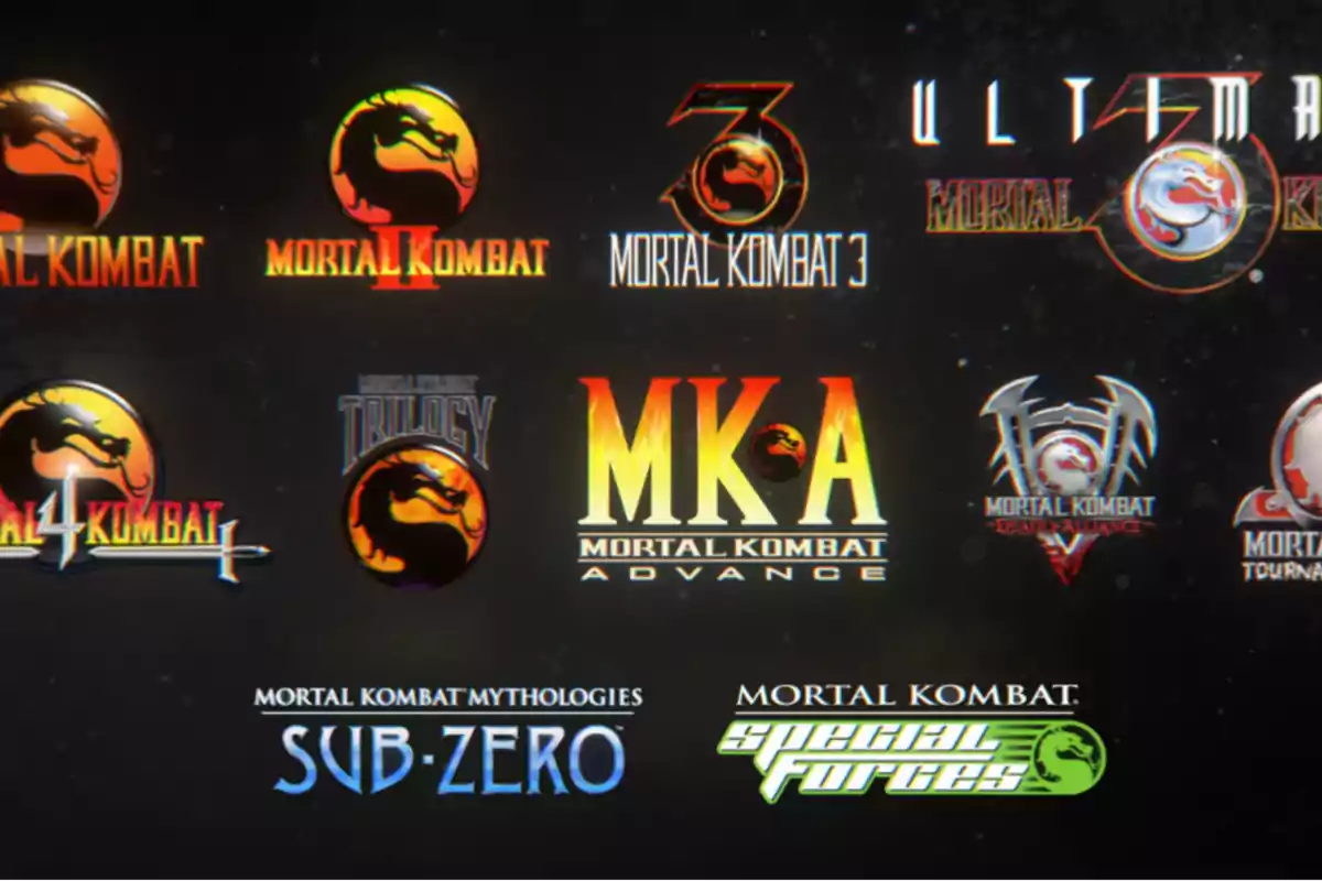 Logotipos de diferentes videojuegos de la saga Mortal Kombat sobre un fondo oscuro Logotipos de diferentes videojuegos de la saga Mortal Kombat sobre un fondo oscuro