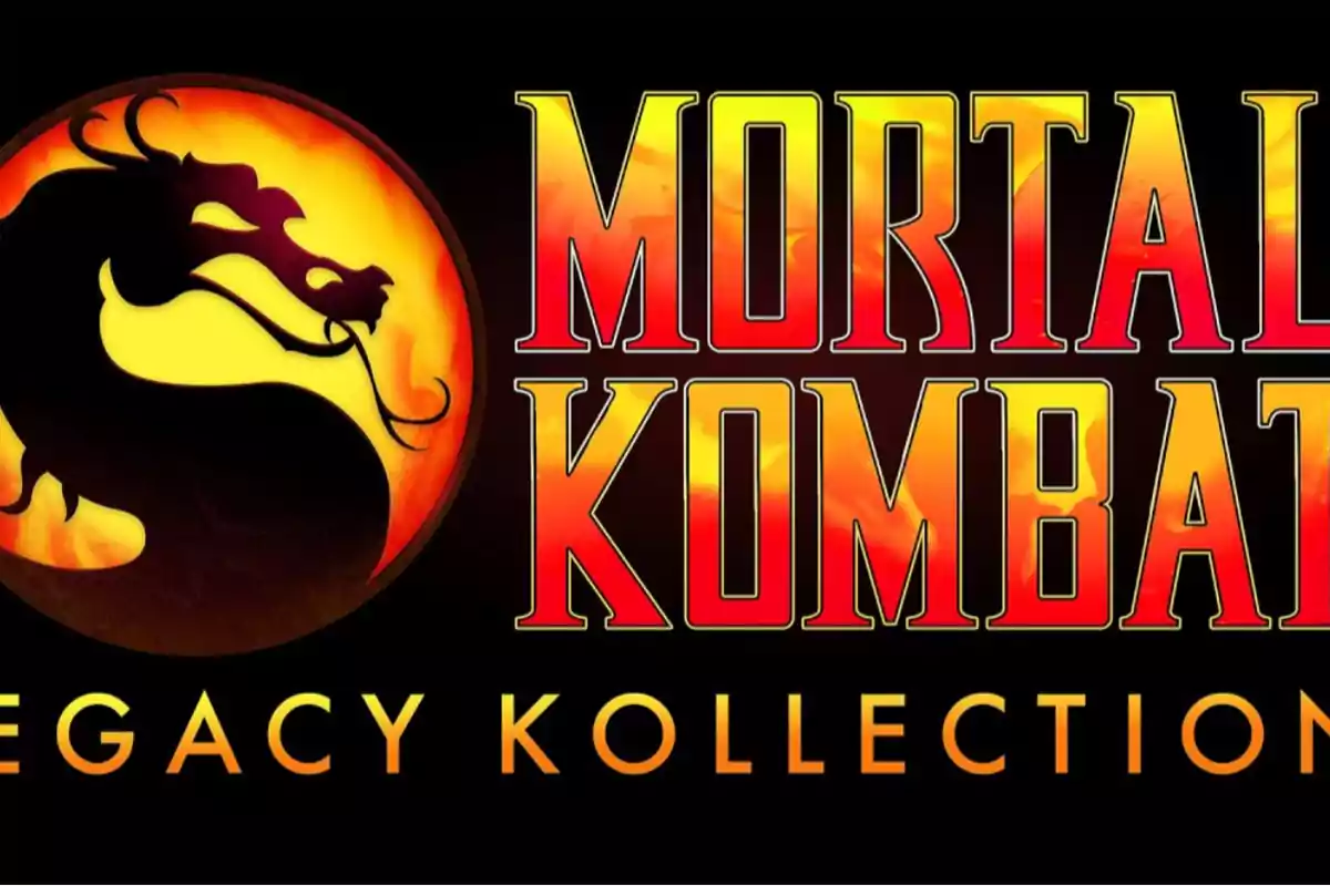 Logo de Mortal Kombat Legacy Kollection con un dragón negro sobre un fondo circular amarillo y rojo Logo de Mortal Kombat Legacy Kollection con un dragón negro sobre un fondo circular amarillo y rojo
