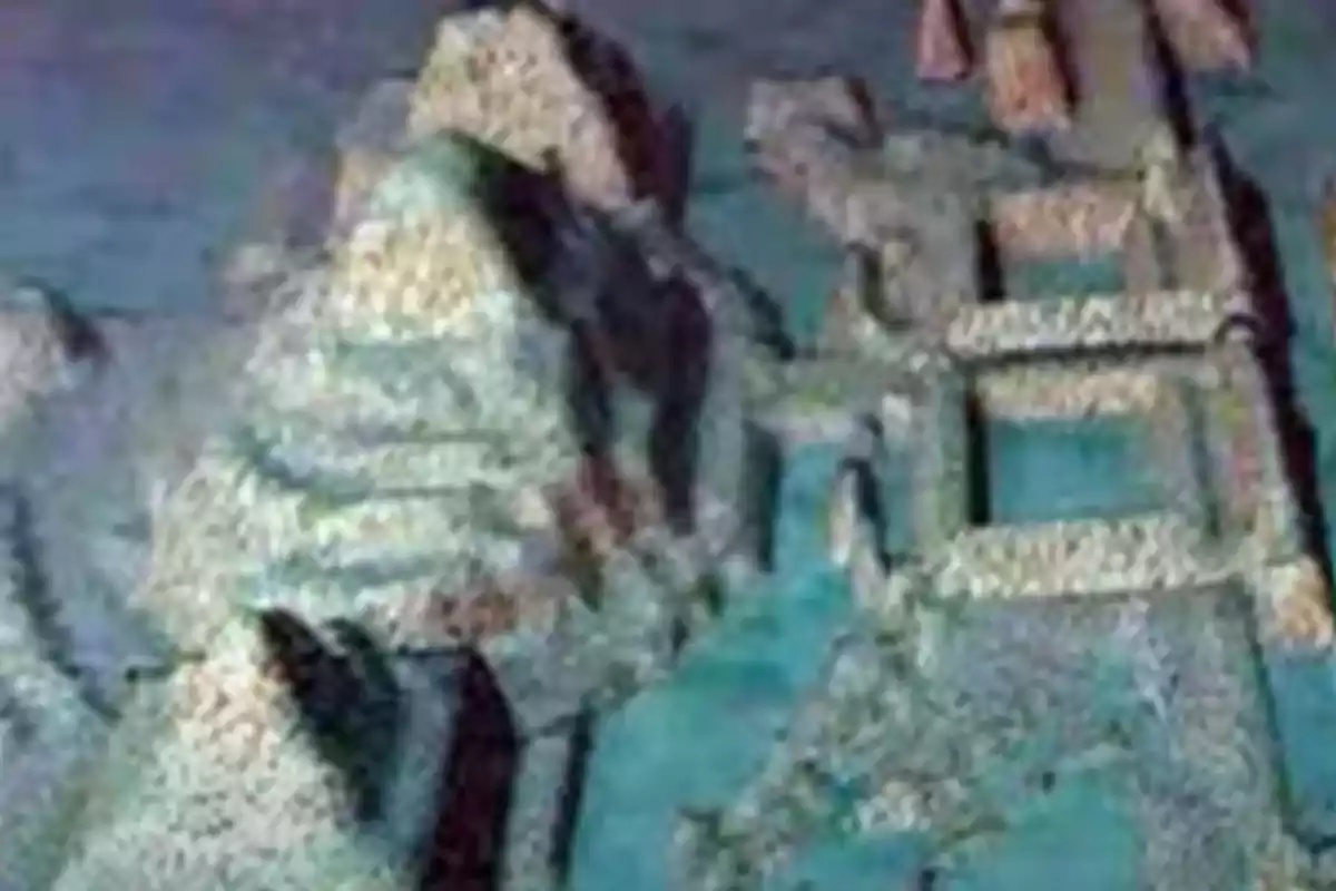 Submerged pyramid-shaped structures and rectangular ruins underwater Submerged pyramid-shaped structures and rectangular ruins underwater
