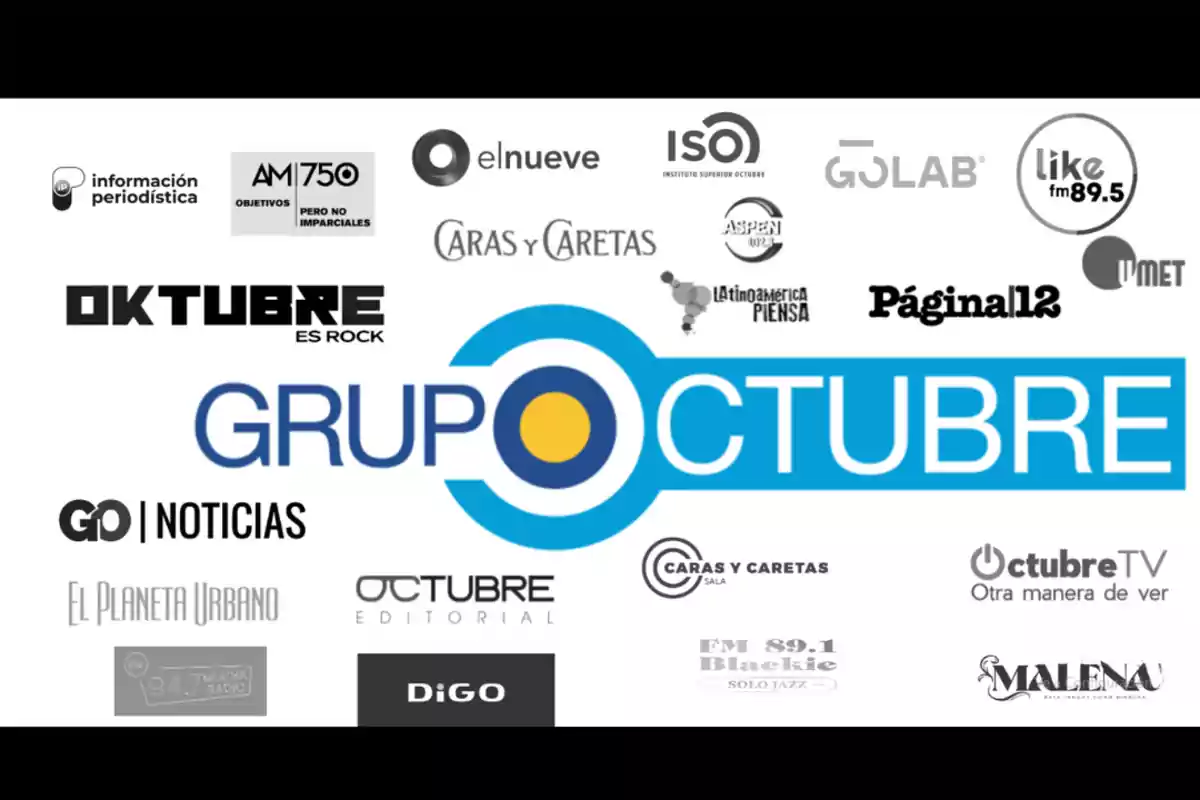 Logos de diferentes medios y proyectos que forman parte del Grupo Octubre sobre un fondo blanco Logos de diferentes medios y proyectos que forman parte del Grupo Octubre sobre un fondo blanco