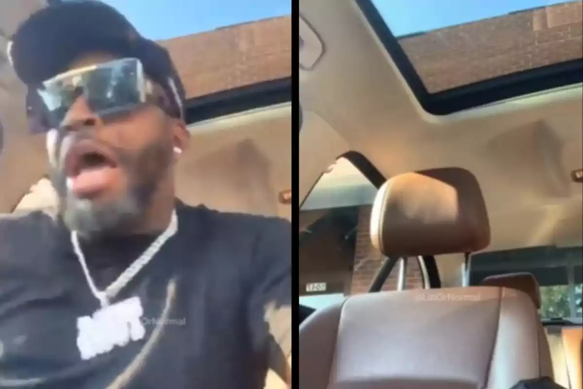 Man with big glasses and a cap inside a car in the first image and empty car seat in the second image Man with big glasses and a cap inside a car in the first image and empty car seat in the second image