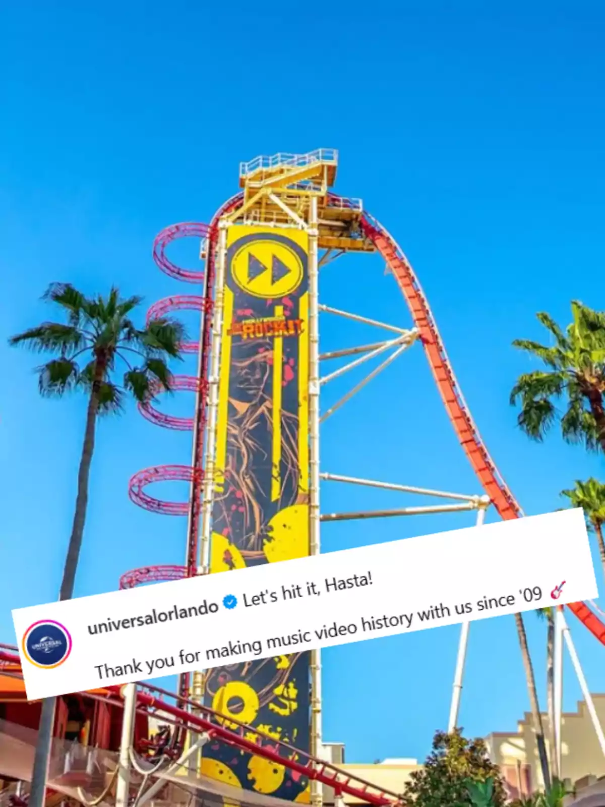 Yellow and red roller coaster at Universal Orlando with a farewell message overlaid on the image Yellow and red roller coaster at Universal Orlando with a farewell message overlaid on the image