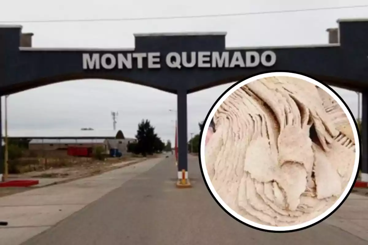 Entrance to Monte Quemado with a circle showing stacked flour tortillas