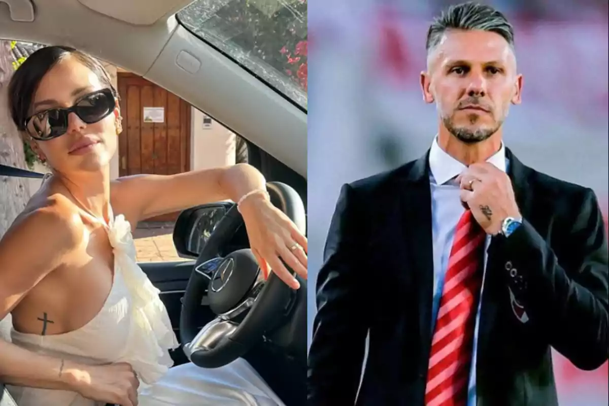 Una mujer con gafas de sol sentada en un auto y un hombre de traje con corbata roja