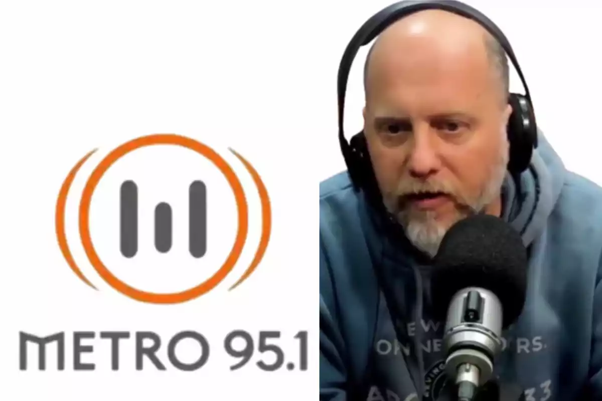 A man with headphones and a microphone is speaking next to the Metro 95.1 radio logo.