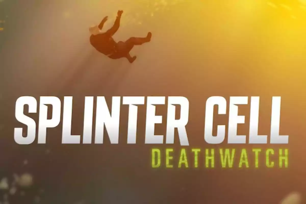 Person falling on a yellow background with the text Splinter Cell Deathwatch in large letters Person falling on a yellow background with the text Splinter Cell Deathwatch in large letters