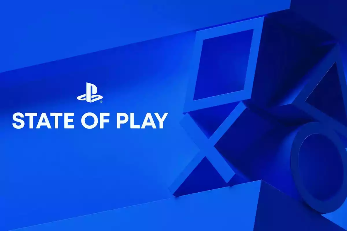 Imagen promocional de PlayStation State of Play con fondo azul y los icónicos símbolos del mando Imagen promocional de PlayStation State of Play con fondo azul y los icónicos símbolos del mando