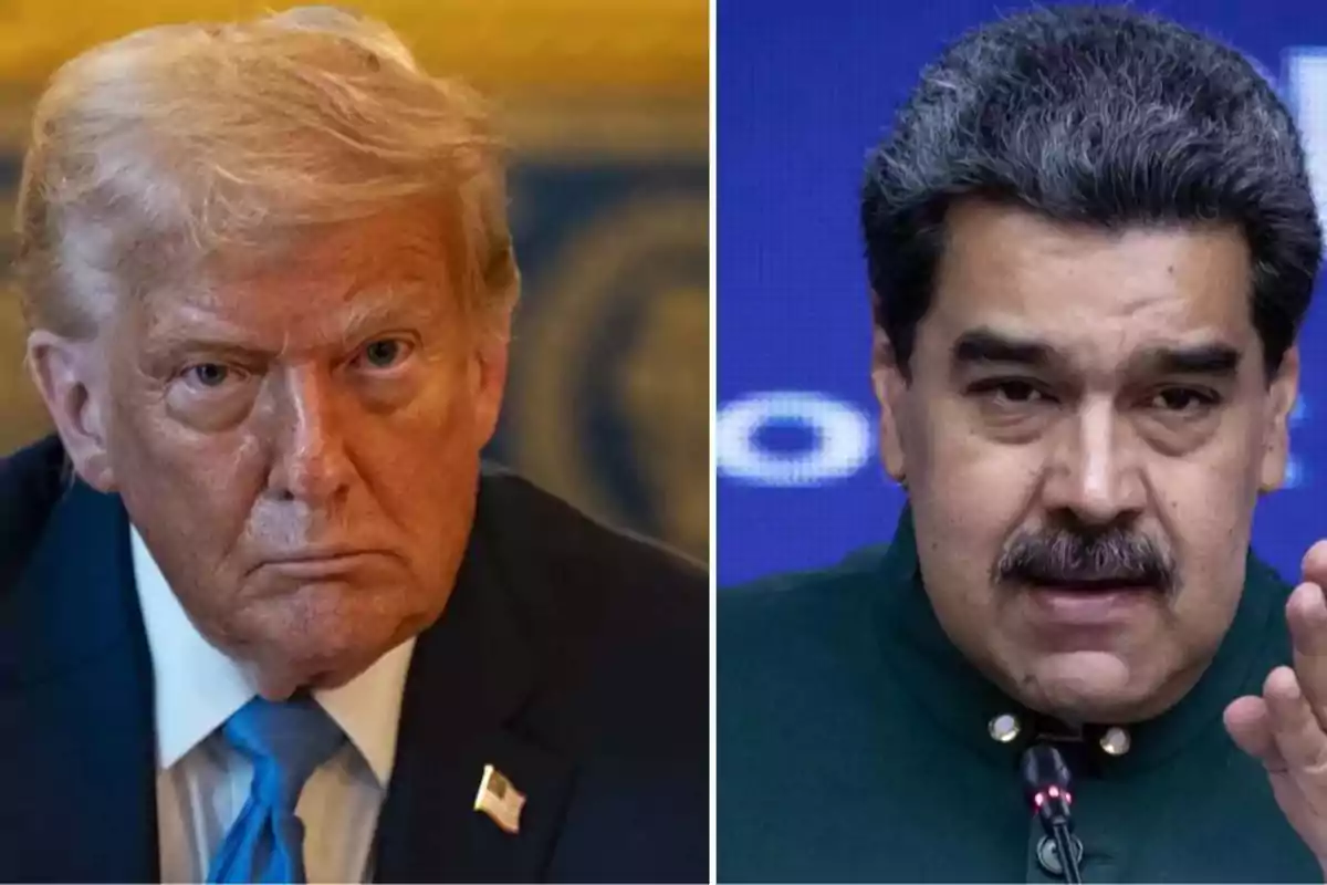 Dos hombres de mediana edad aparecen en primer plano, uno con cabello rubio y traje oscuro, el otro con cabello oscuro y bigote, ambos con expresiones serias.