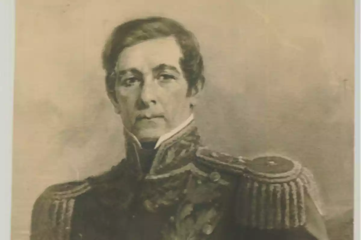 Retrato antiguo de un hombre con uniforme militar y charreteras Retrato antiguo de un hombre con uniforme militar y charreteras