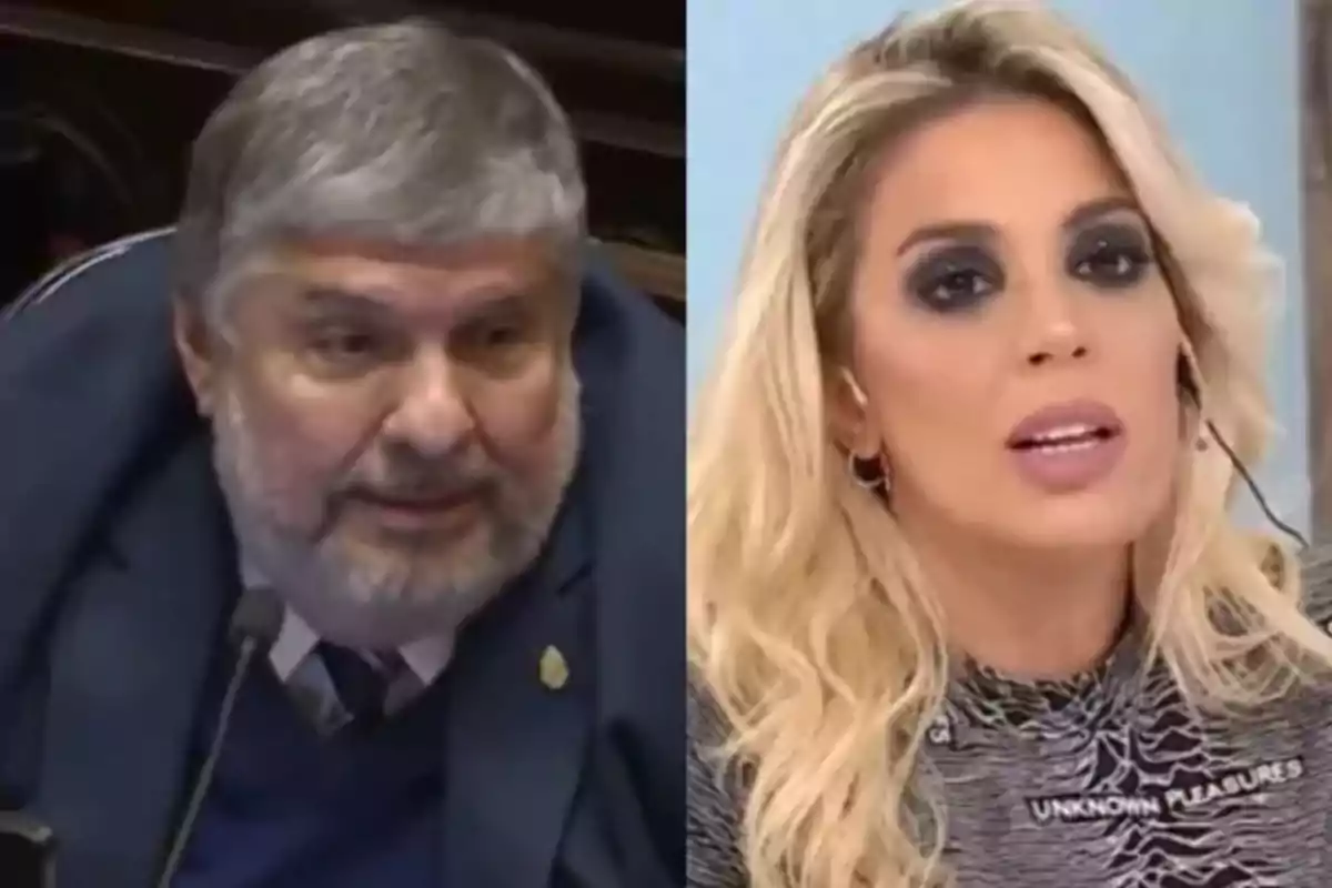 A gray-haired, gray-bearded man in a blue jacket and a blonde woman with dark eye makeup and a gray t-jersey appear in a split image.