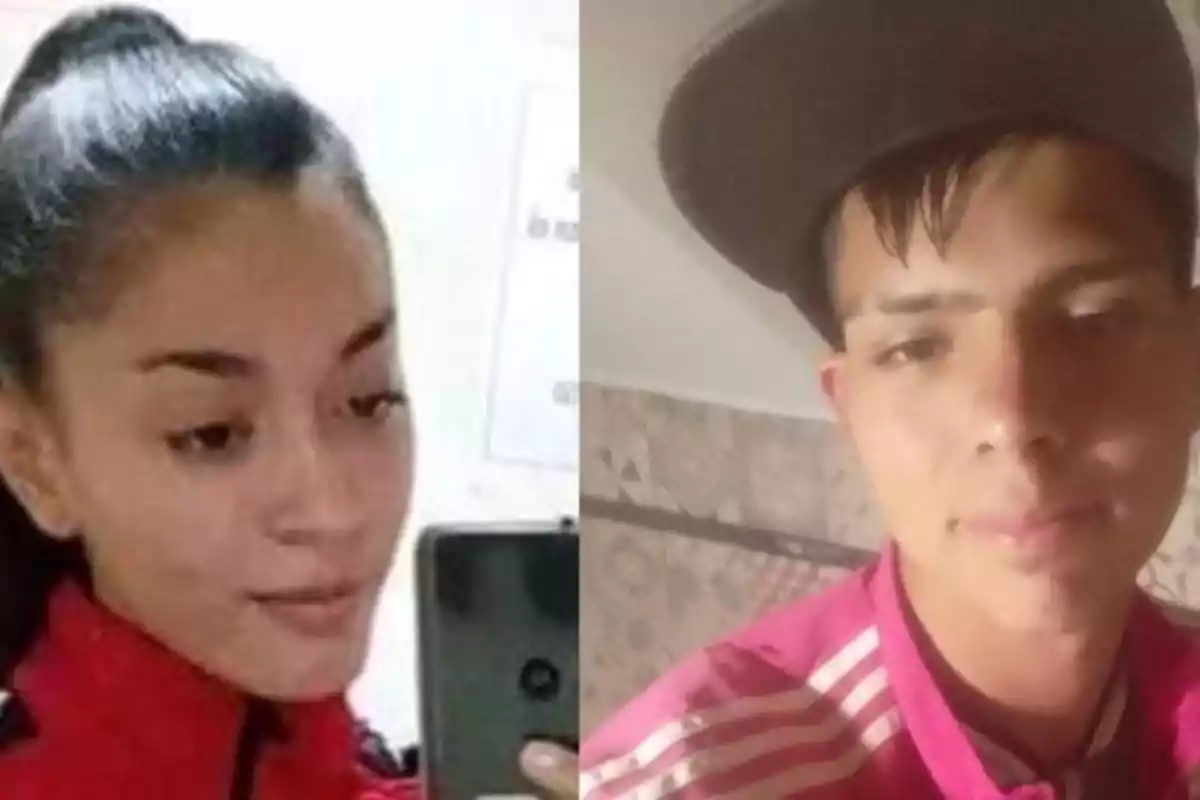 Dos jóvenes posan para la cámara, ambos visten ropa deportiva de color rojo y rosa, la chica lleva el cabello recogido y el chico usa una gorra.