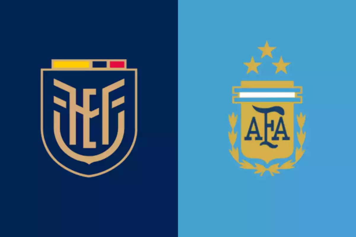 Badges of the football federations of Ecuador and Argentina on dark blue and sky blue backgrounds, respectively