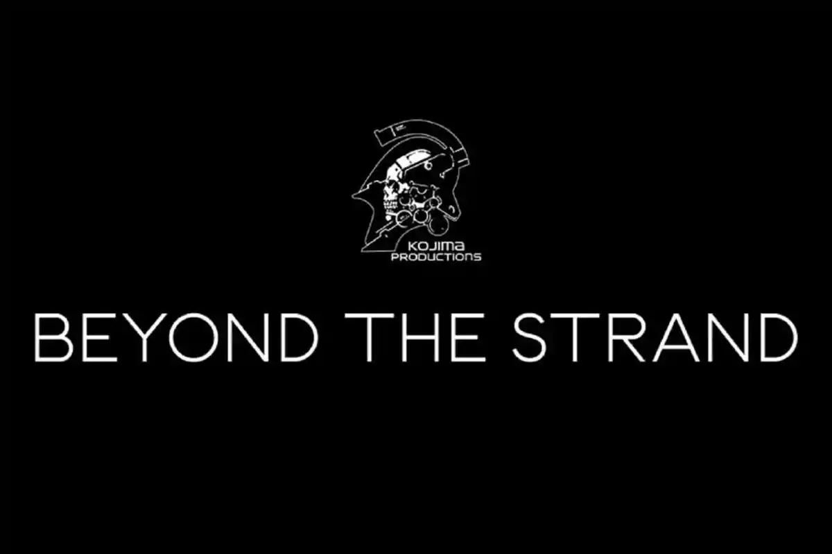 Black background with the Kojima Productions logo in white and the text BEYOND THE STRAND in large white letters Black background with the Kojima Productions logo in white and the text BEYOND THE STRAND in large white letters