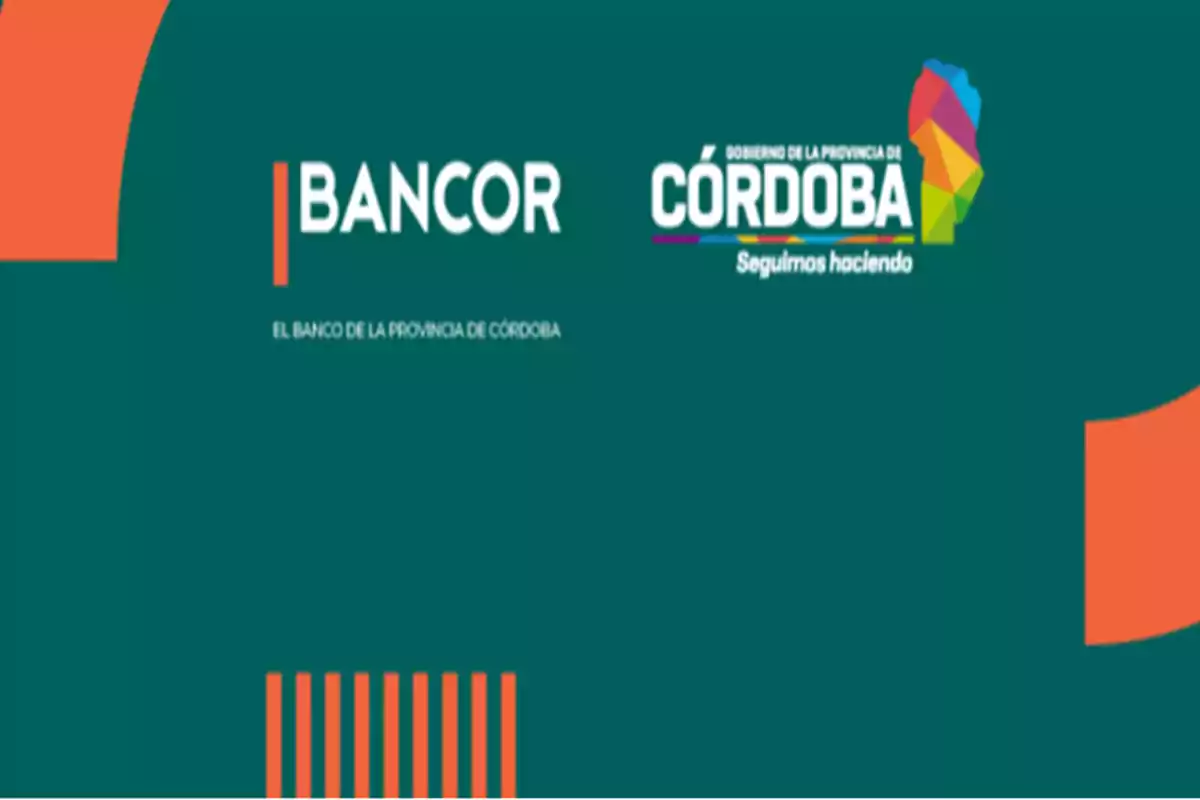 Imagen con los logotipos de Bancor y del Gobierno de la Provincia de Córdoba sobre un fondo verde con detalles naranjas y una silueta colorida de la provincia Imagen con los logotipos de Bancor y del Gobierno de la Provincia de Córdoba sobre un fondo verde con detalles naranjas y una silueta colorida de la provincia