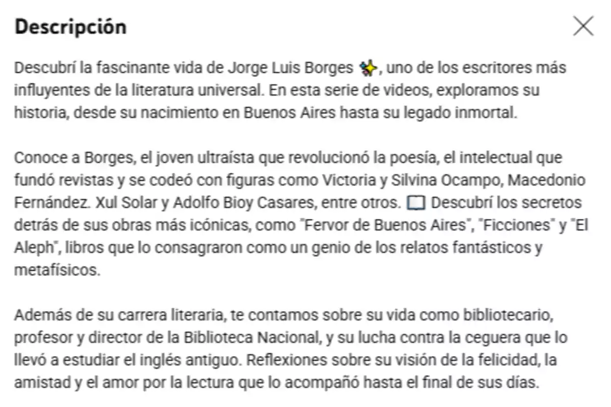 Descriptive text about the life and work of Jorge Luis Borges, highlighting his influence on literature, his relationships with other writers, his most iconic books, and aspects of his personal and professional life. Descriptive text about the life and work of Jorge Luis Borges, highlighting his influence on literature, his relationships with other writers, his most iconic books, and aspects of his personal and professional life.